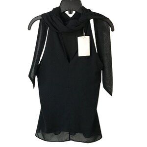 NWT Esprit Tie‑Neck Swiss Dot Sheer Overlay Sleeveless Blouse – Small - Black